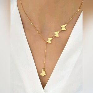 Gold toneButterfly Charm Y‎ Lariat Necklace minimalist  for women